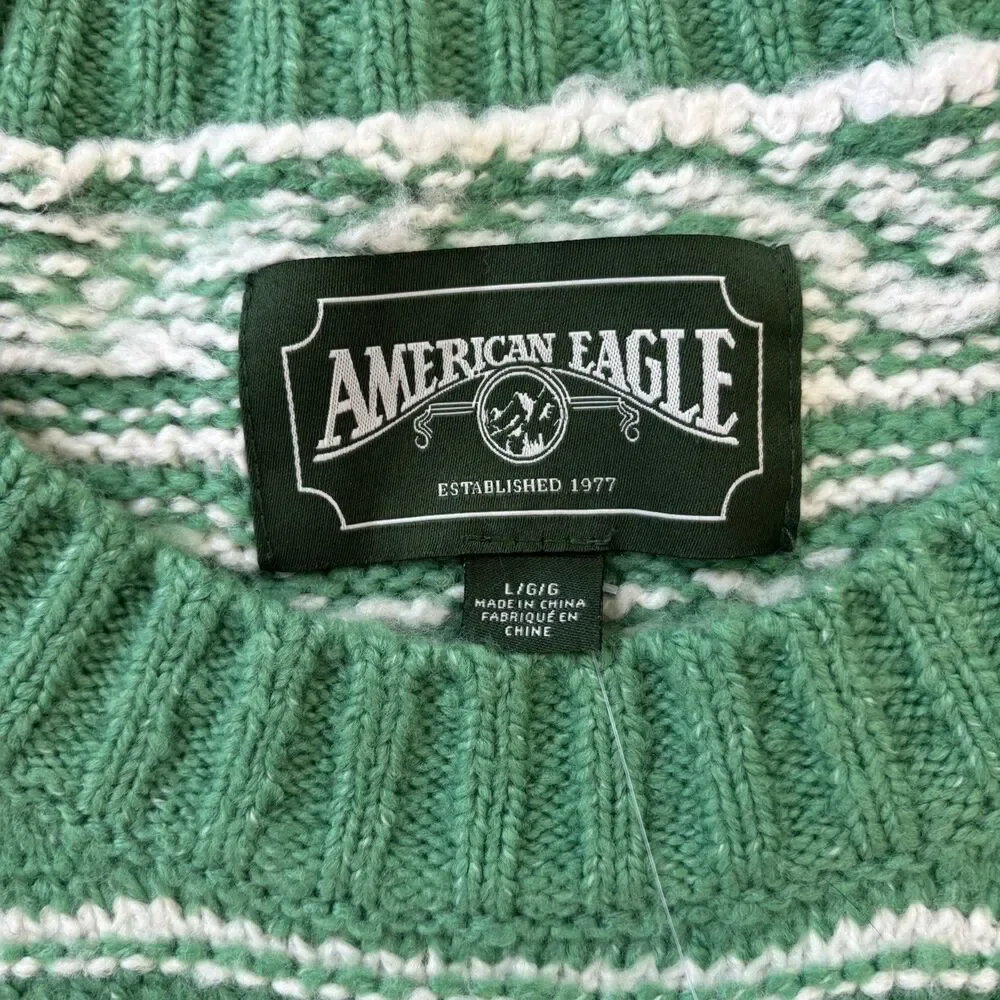 American Eagle Womens Green Fair Isle Crewneck Sweater Size L St. Patrick NWT - Picture 2 of 10
